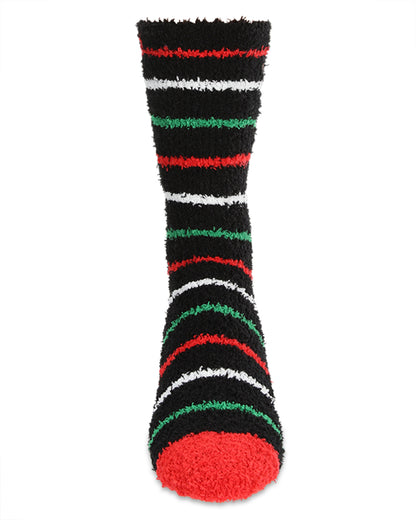 Men's Striped Reindeer Embroidery Cozy Crew Socks : Color: Black