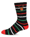 Men's Striped Reindeer Embroidery Cozy Crew Socks : Color: Black