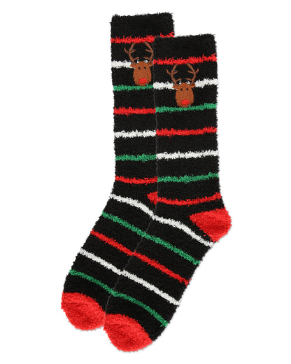 Men's Striped Reindeer Embroidery Cozy Crew Socks : Color: Black