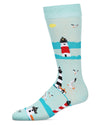 Men's Lighthouses Bamboo Crew Socks : Color: Aqua
