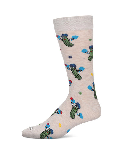 Men's PickleBall Bamboo Crew Socks : Color: Ivory Heather