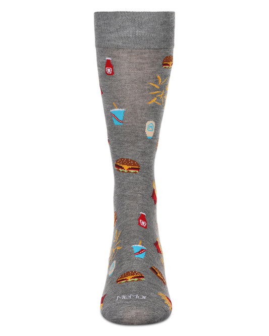 Men's Burgers & Fries Rayon From Bamboo Crew Socks : Color: Med Gray Heather