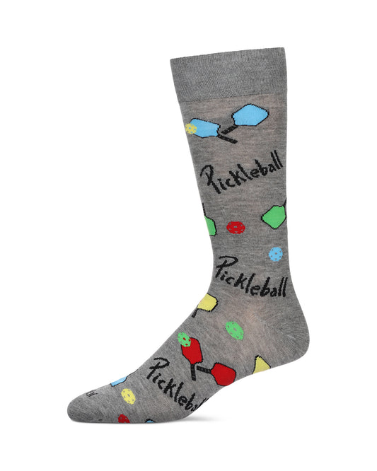Men's Pickleball Paddle Bamboo Crew Socks : Color: Med Gray Heather