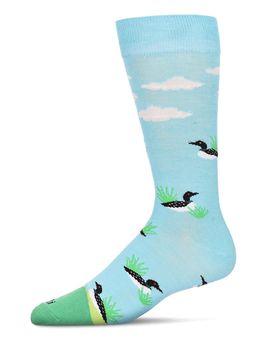Men's Loon Bird Bamboo Crew Socks : Color: Blue Topaz