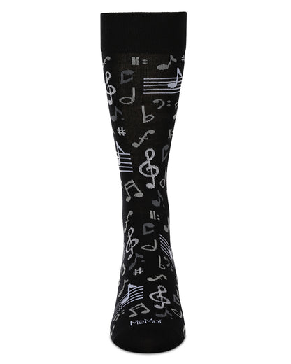 Men's Musical Notes Bamboo Crew Socks : Color: Black