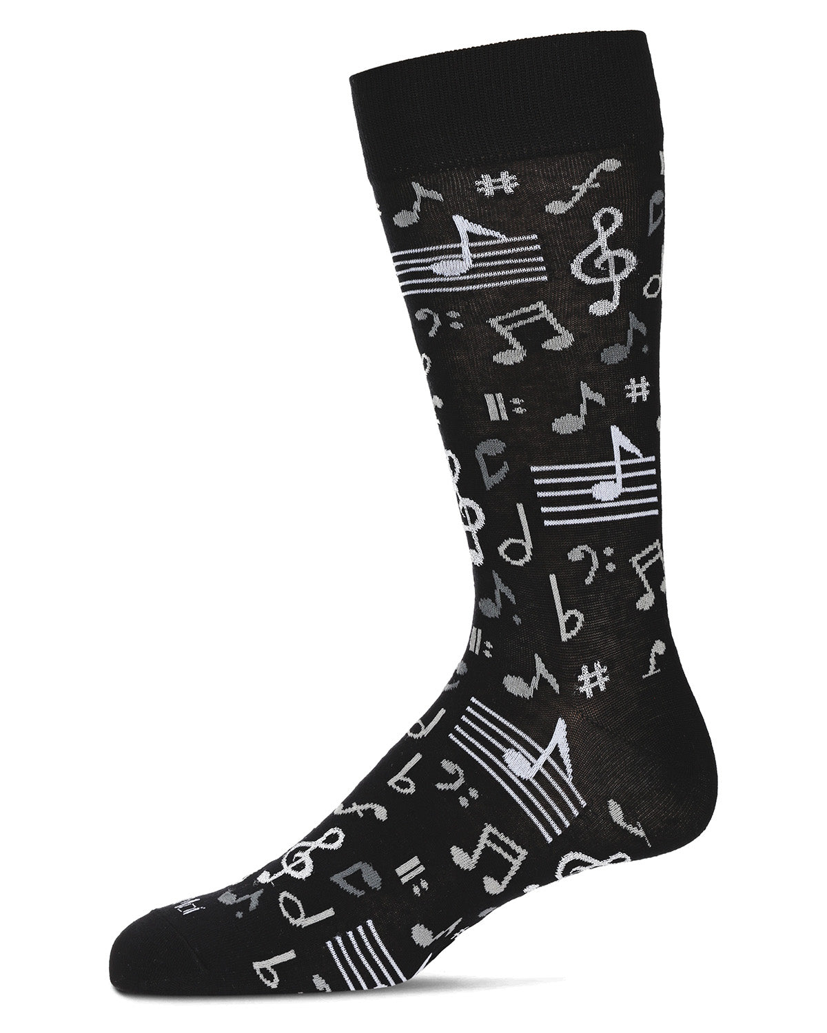 Men's Musical Notes Bamboo Crew Socks : Color: Black