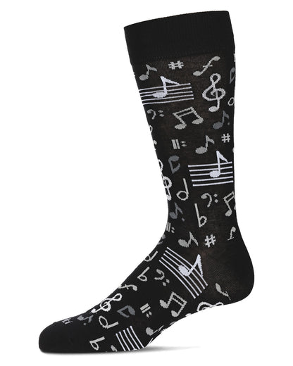 Men's Musical Notes Bamboo Crew Socks : Color: Black