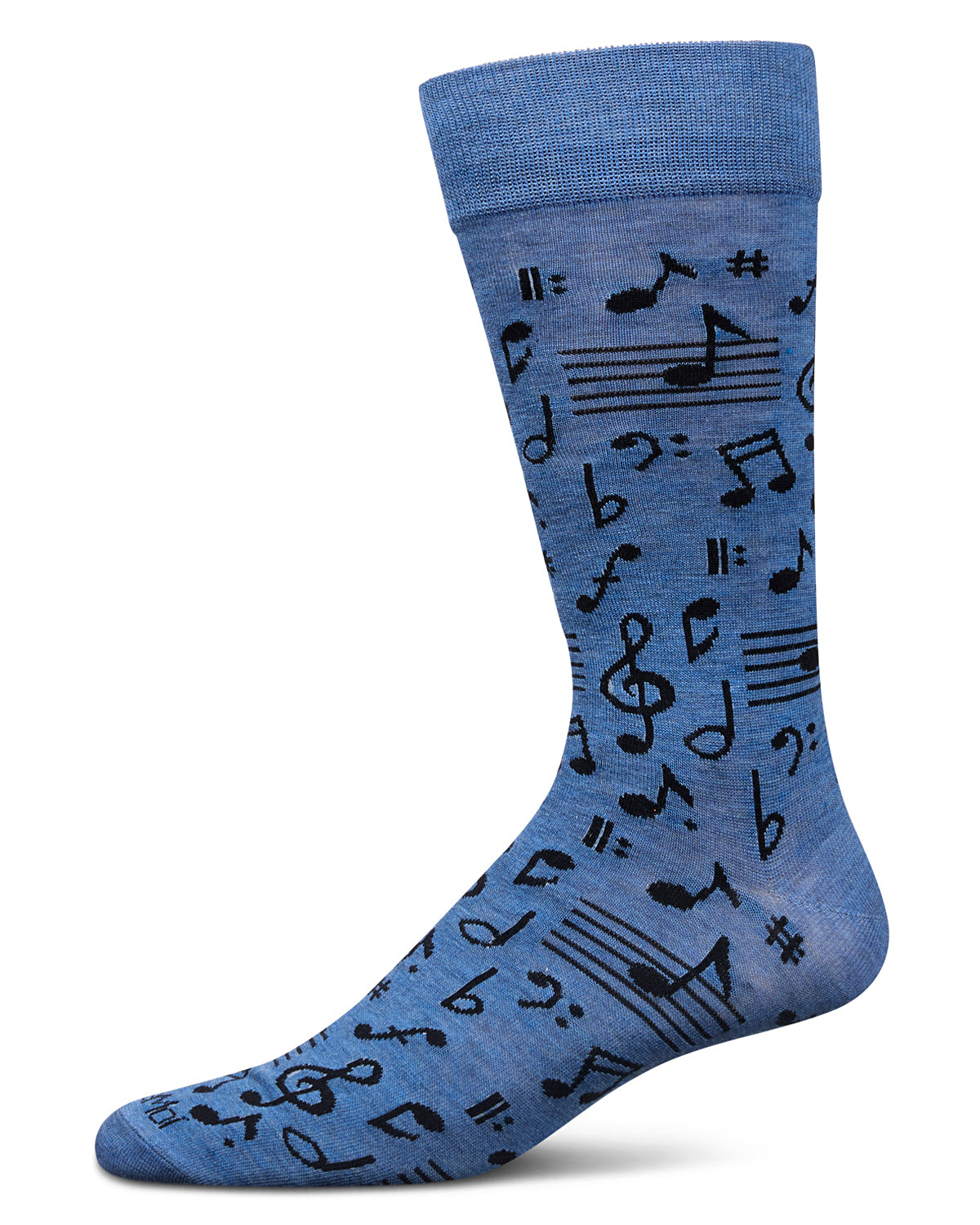 Men's Musical Notes Bamboo Crew Socks : Color: Denim Heather