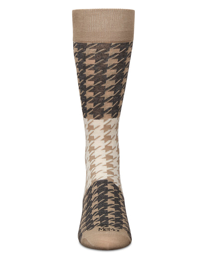 Men's Houndstooth Bamboo Dress Crew Socks : Color: Crockery