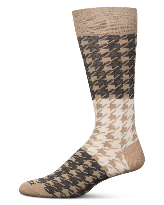 Men's Houndstooth Bamboo Dress Crew Socks : Color: Crockery