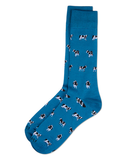 Men's Cows Rayon From Bamboo Crew Socks : Color: Blue Sapphire