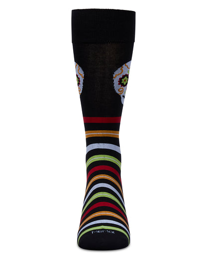 Men's Striped Skull Rayon From Bamboo Crew Socks : Color: Black