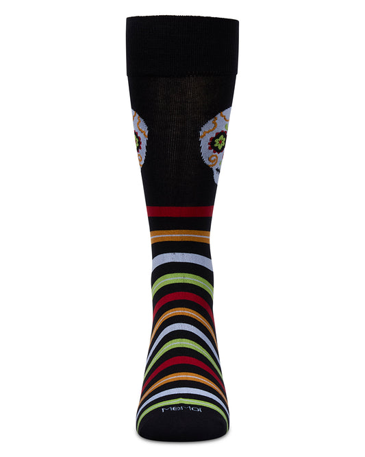 Men's Striped Skull Rayon From Bamboo Crew Socks : Color: Black