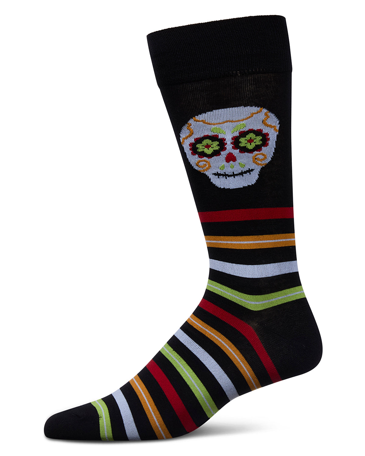 Men's Striped Skull Rayon From Bamboo Crew Socks : Color: Black