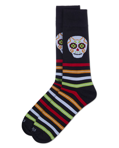Men's Striped Skull Rayon From Bamboo Crew Socks : Color: Black
