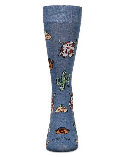 Men's Spooky Western Holiday Crew Socks : Color: Denim Heather