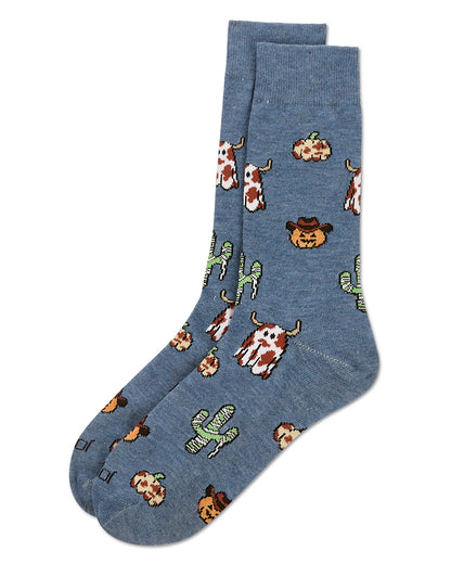 Men's Spooky Western Holiday Crew Socks : Color: Denim Heather