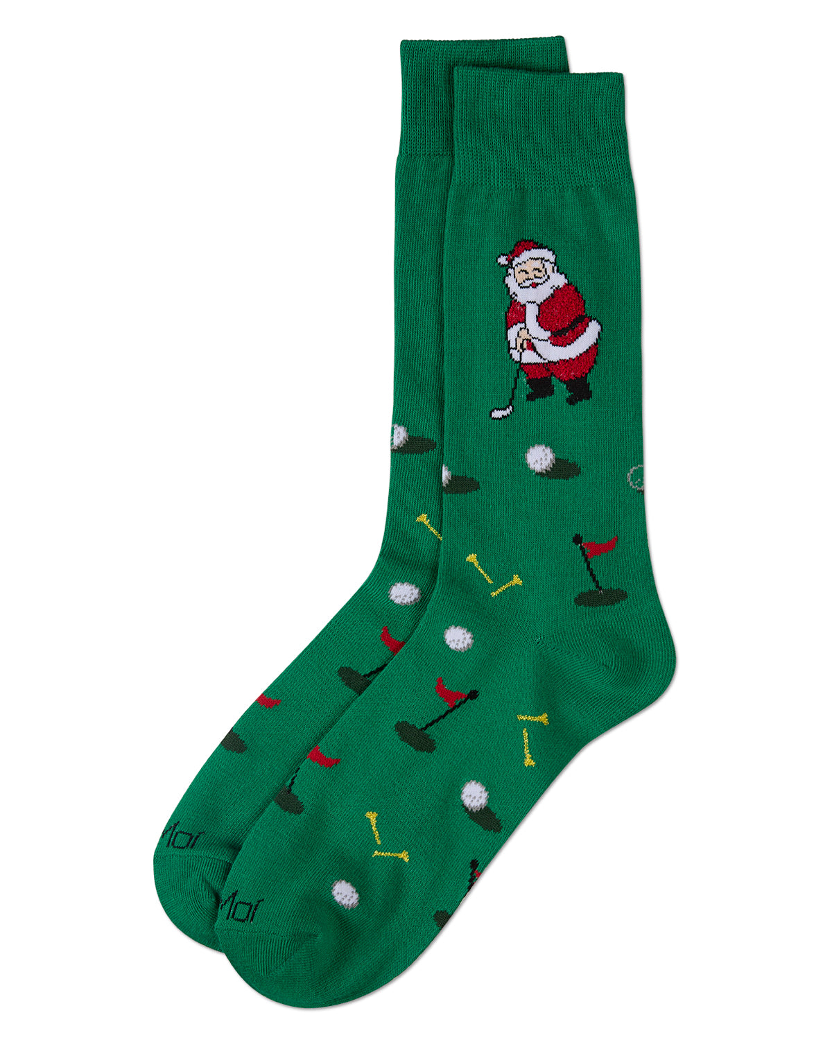 Men's Golfer Santa Holiday Crew Socks : Color: Green