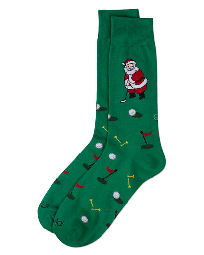 Men's Golfer Santa Holiday Crew Socks : Color: Green