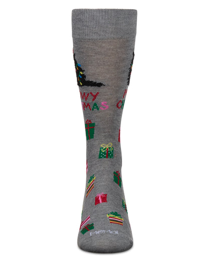 Men's Meowy Christmas Holiday Crew Socks : Color: Med Gray Heather