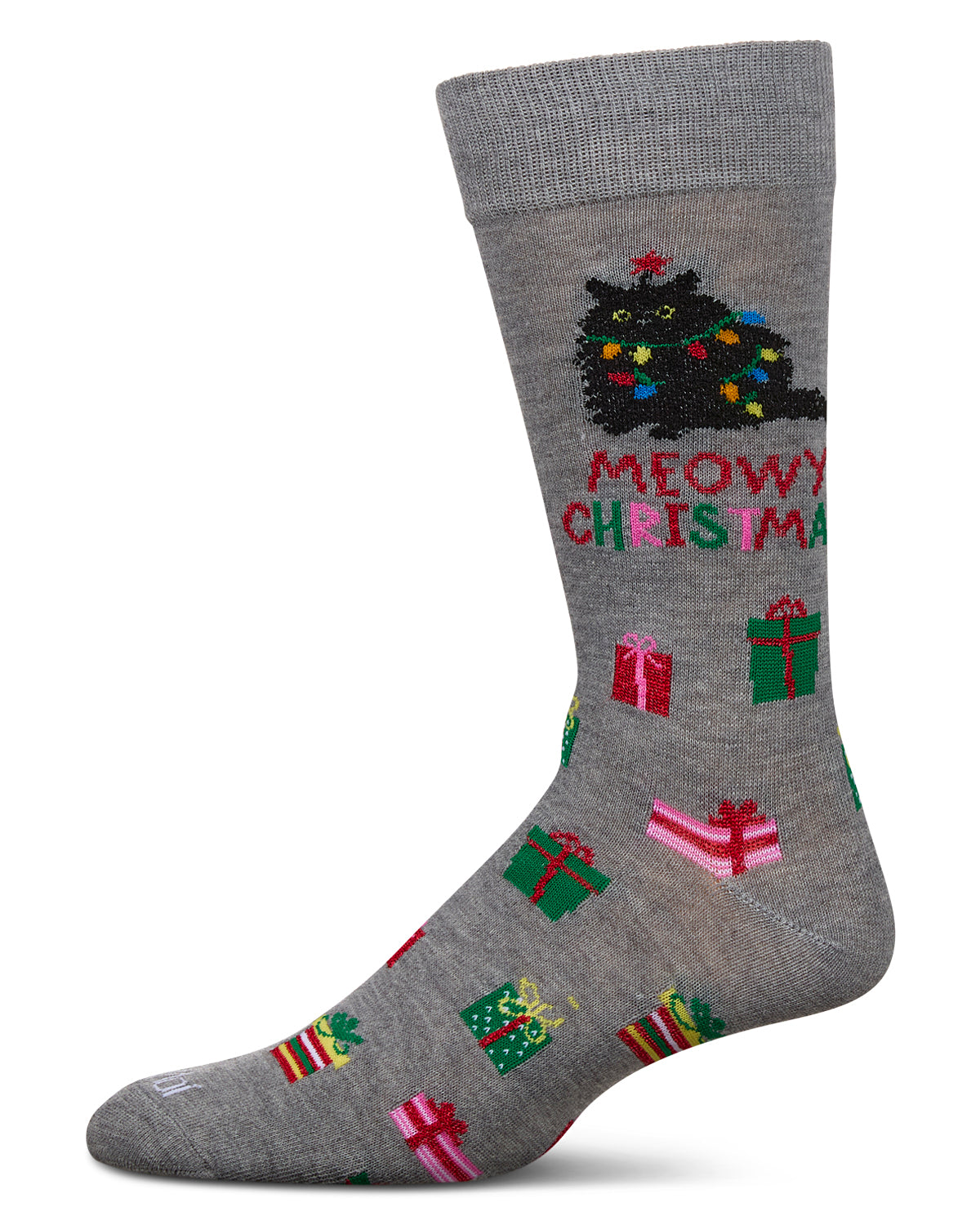 Men's Meowy Christmas Holiday Crew Socks : Color: Med Gray Heather