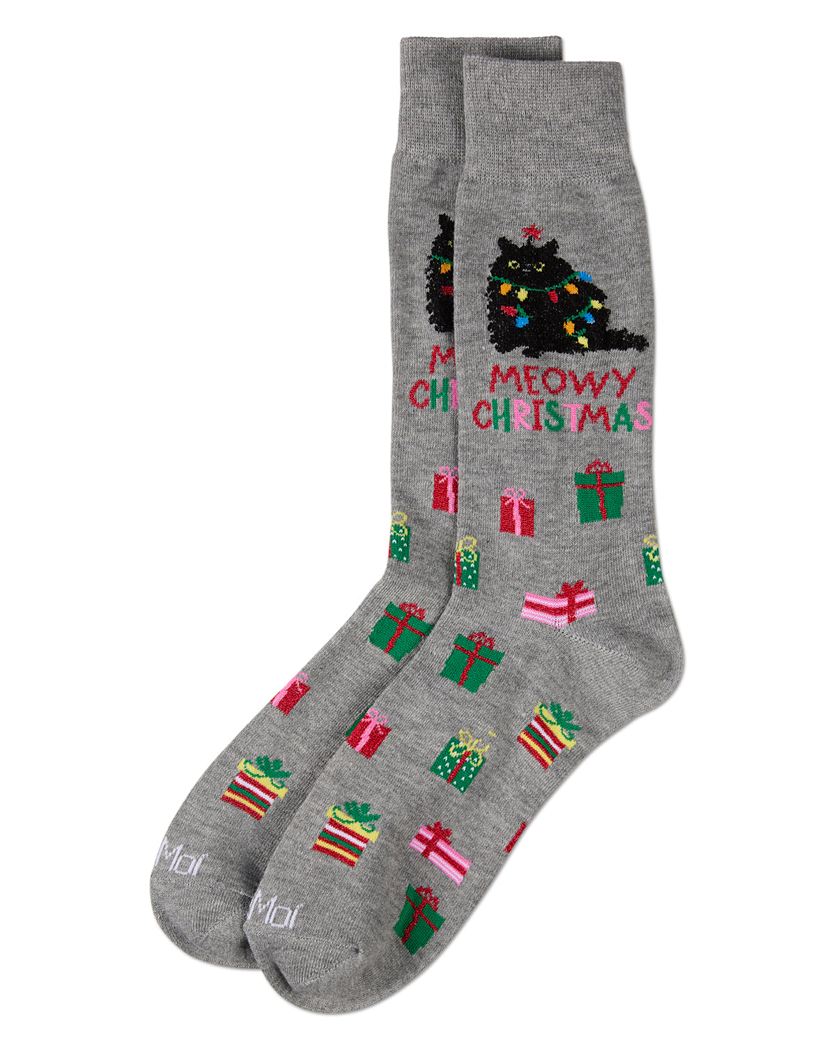 Men's Meowy Christmas Holiday Crew Socks : Color: Med Gray Heather