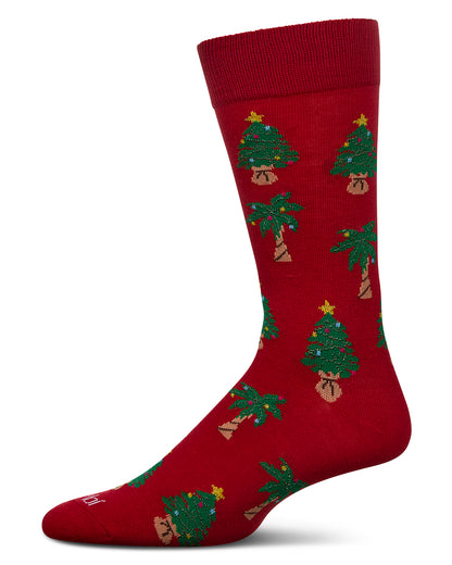 Men's Tree Paradise Holiday Crew Socks : Color: Red