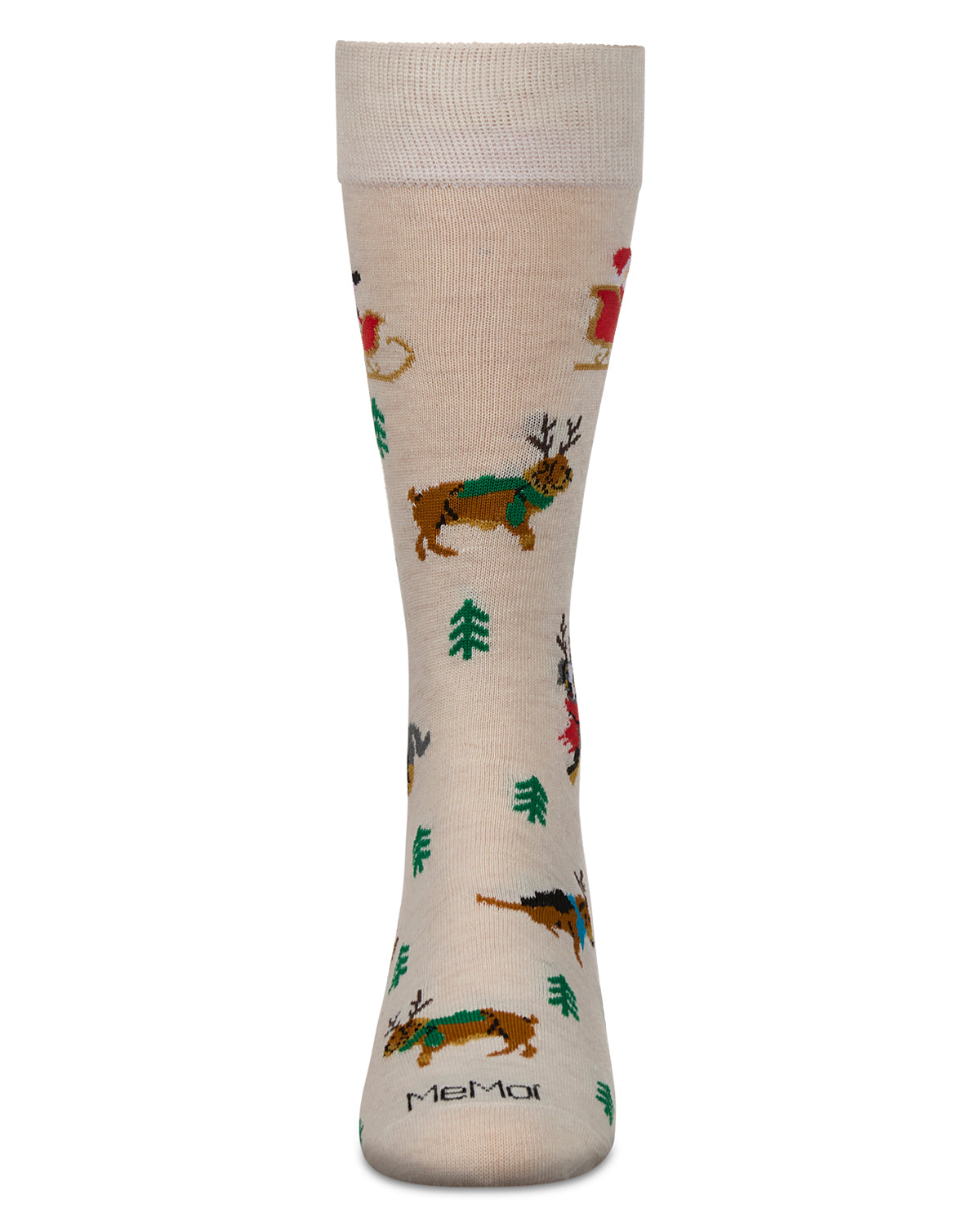 Men's Reindeer Pups Holiday Crew Socks : Color: Ivory Heather