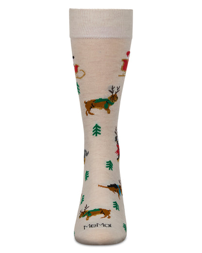 Men's Reindeer Pups Holiday Crew Socks : Color: Ivory Heather