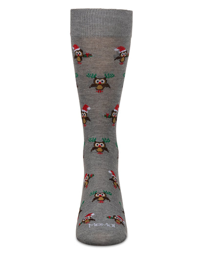 Men's Owl Holiday Crew Socks : Color: Med Gray Heather