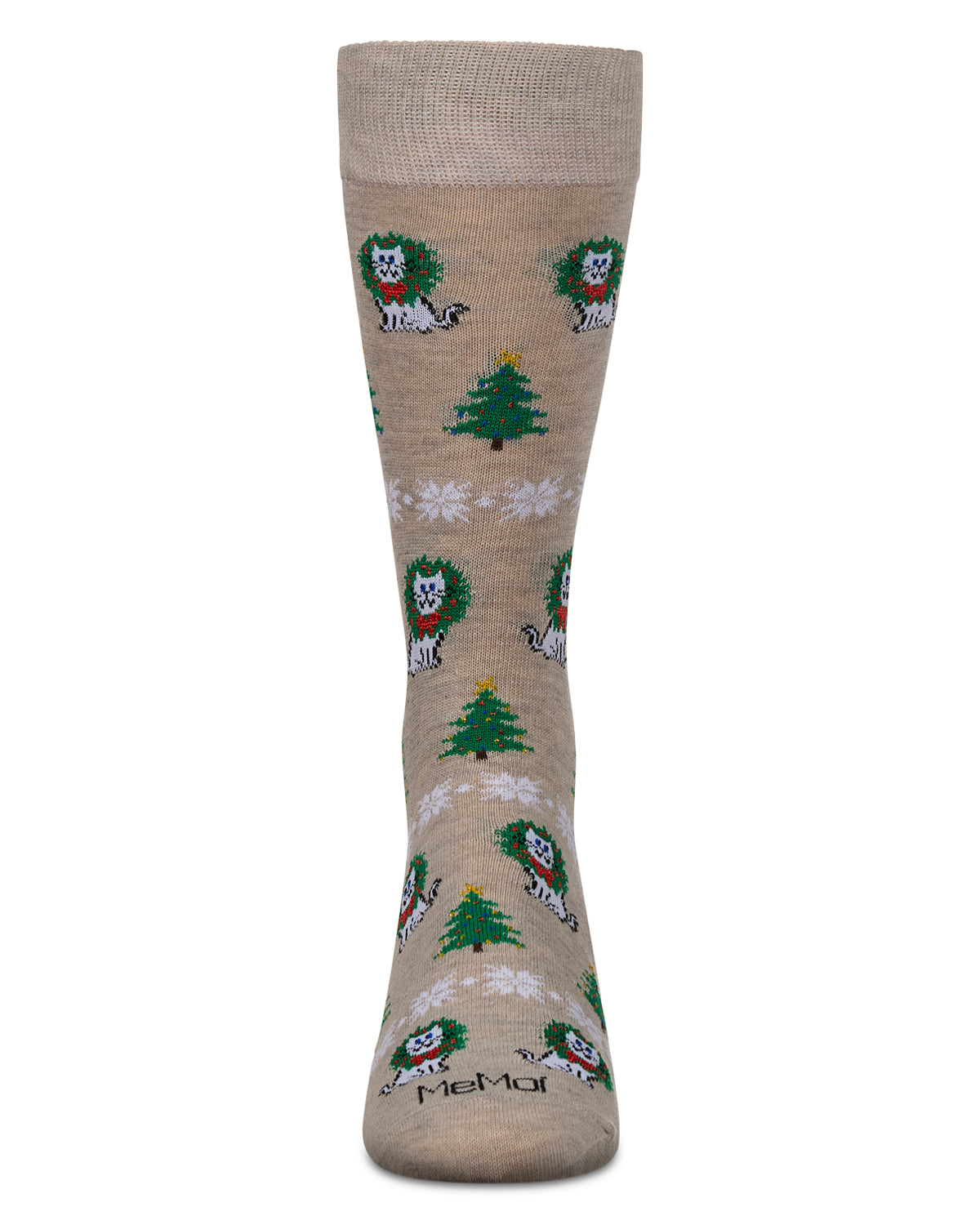 Men's Fairisle Cat Holiday Crew Socks : Color: Oatmeal Heather