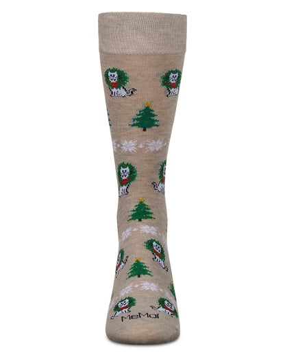 Men's Fairisle Cat Holiday Crew Socks : Color: Oatmeal Heather