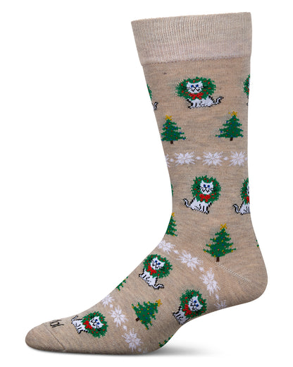 Men's Fairisle Cat Holiday Crew Socks : Color: Oatmeal Heather