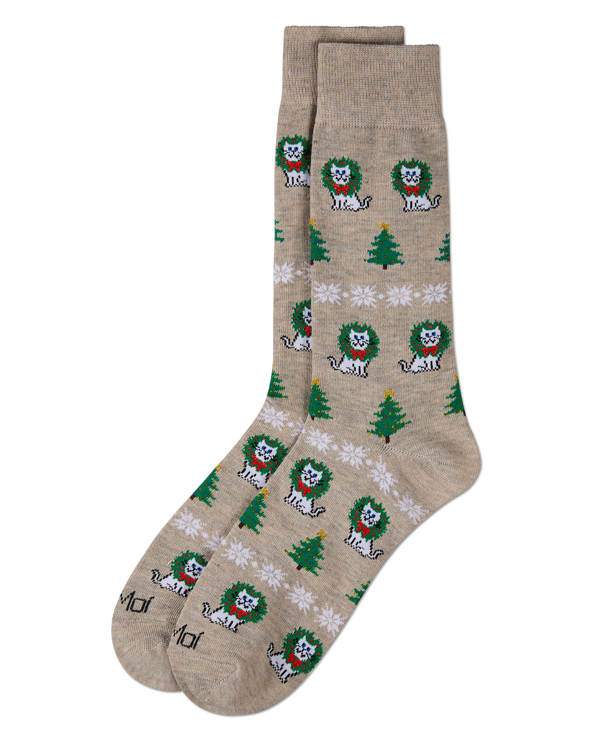 Men's Fairisle Cat Holiday Crew Socks : Color: Oatmeal Heather