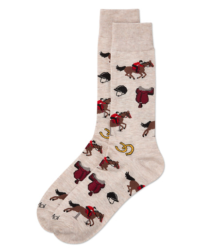 Men's Equestrian Rayon From Bamboo Crew Socks : Color: Ivory Heather