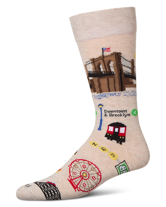 Men's Brooklyn Themed Rayon From Bamboo Crew Sock : Color: Ivory Heather