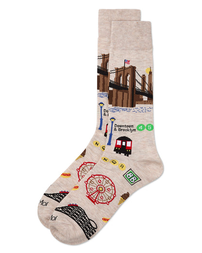 Men's Brooklyn Themed Rayon From Bamboo Crew Sock : Color: Ivory Heather