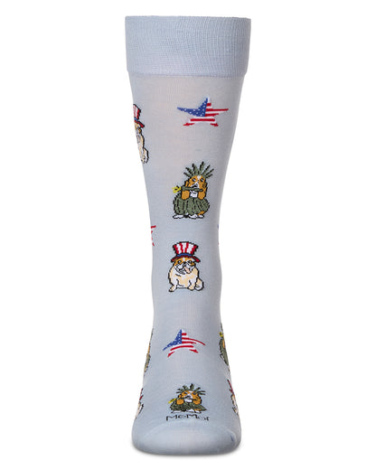Men's Patriotic Dogs Rayon From Bamboo Crew Socks : Color: Skyway