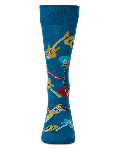 Men's Guitars Rayon from Bamboo Crew Socks : Color: Celestial