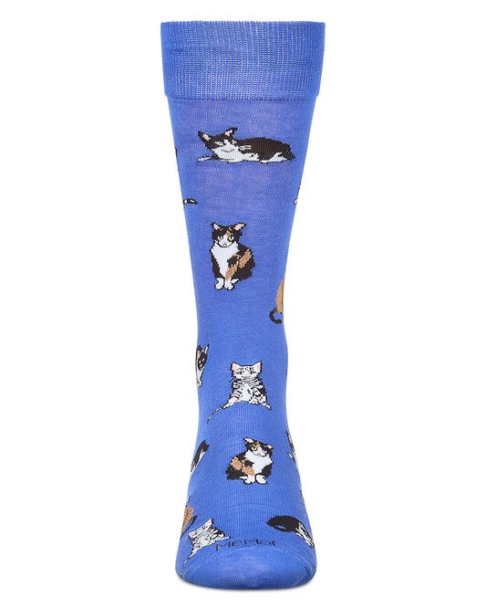 Men's Multi Cat Rayon From Bamboo Crew Socks : Color: Surf the Web