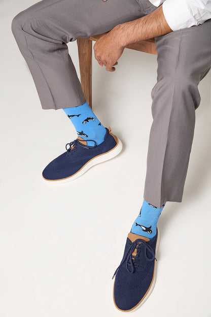 Men's Whales Rayon From Bamboo Crew Socks : Color: Azure