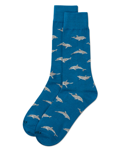 Men`s Dolphins Rayon from Bamboo Crew Socks : Color: Celestial
