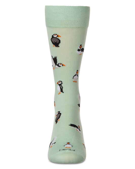 Men's Puffin Birds Rayon from Bamboo Crew Socks : Color: Mint
