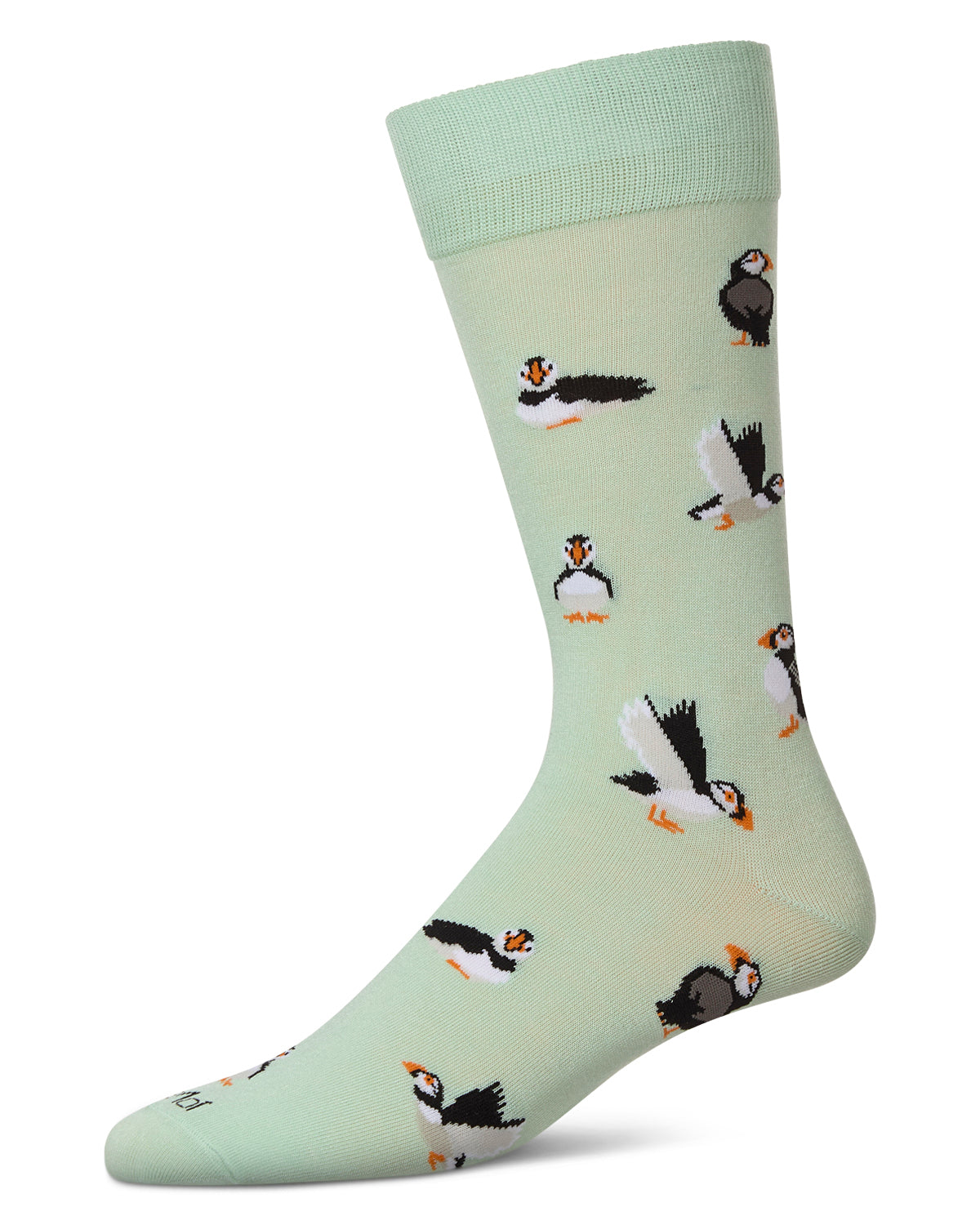Men's Puffin Birds Rayon from Bamboo Crew Socks : Color: Mint