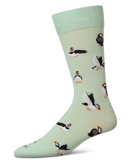 Men's Puffin Birds Rayon from Bamboo Crew Socks : Color: Mint