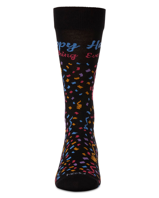 Men's Happy Everything Rayon From Bamboo Crew Socks : Color: Black