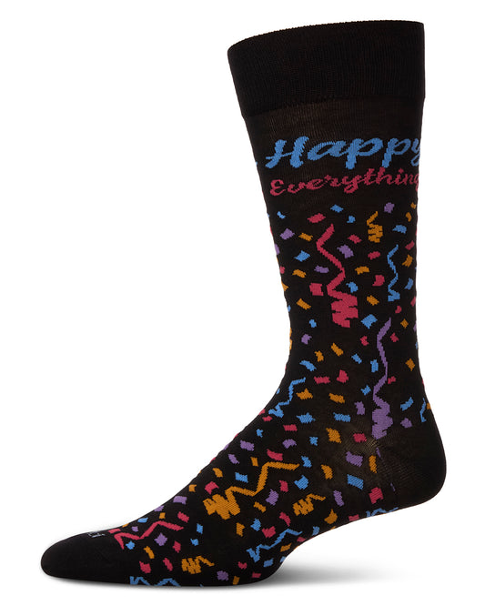 Men's Happy Everything Rayon From Bamboo Crew Socks : Color: Black