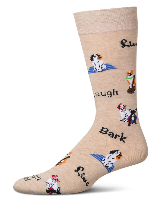 Men's Live Laugh Bark Rayon from Bamboo Crew Socks : Color: Hemp Heather