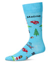 Men's Maine Themed Rayon Blend Novelty Crew Sock : Color: Blue Grotto
