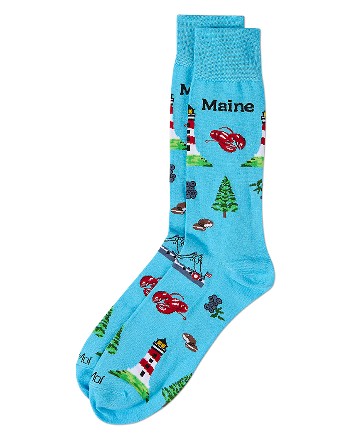 Men's Maine Themed Rayon Blend Novelty Crew Sock : Color: Blue Grotto